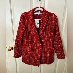 Tweed Style Red Double Breasted Blazer